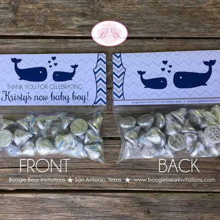 Navy Blue Whale Baby Shower Folded Treat Bag Toppers Boy Girl Grey Ocean Silver White Label Chevron Boogie Bear Invitations Kristy Theme