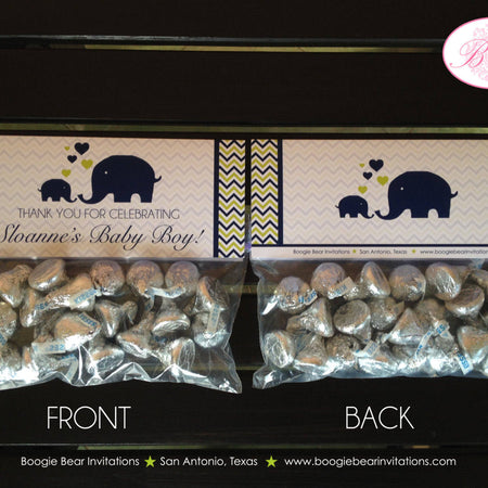 Blue Elephant Baby Shower Treat Bag Toppers Folded Favor Navy Lime Green Chevron Wild Zoo Animals Love Boogie Bear Invitations Sloane Theme