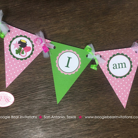 Lucky Charm Pennant I am 1 Banner Birthday Party Highchair Pink Green Shamrock St. Patricks Day 1st 2nd Boogie Bear Invitations Eileen Theme