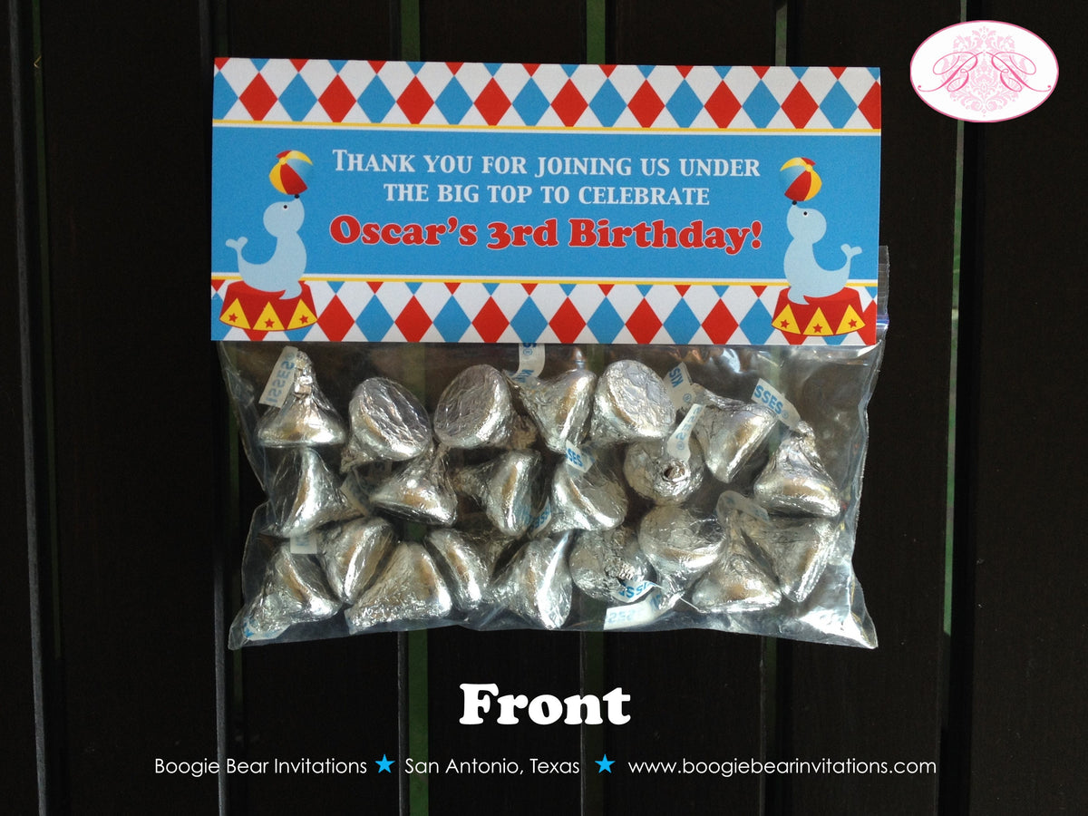 Circus Birthday Party Treat Bag Toppers Folded 3 Ring Elephant Seal Li ...