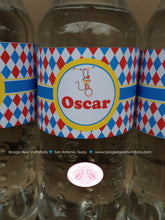 Load image into Gallery viewer, Circus Birthday Party Bottle Wraps Wrappers Cover Label 3 Ring Boy Girl Seal Lion Showman Big Top 3 Ring Boogie Bear Invitations Oscar Theme