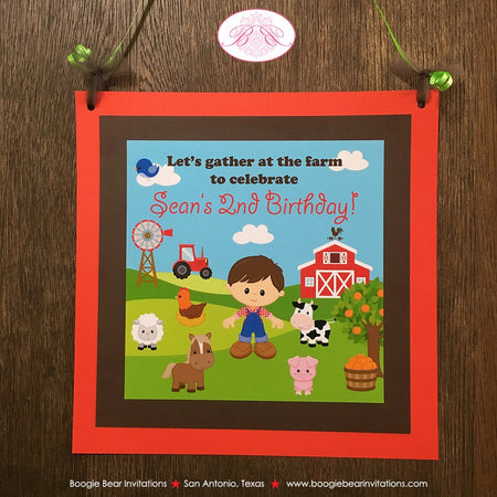 Farm Animals Birthday Door Banner Boy Red Barn Tractor Country Bird Petting Zoo Horse Cow Pig Lamb Sheep Boogie Bear Invitations Sean Theme