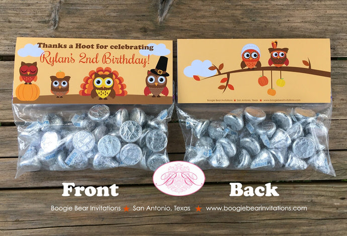 Thanksgiving Owls Birthday Party Treat Bag Toppers Folded Favor Girl Boy Pumpkin Fall Autumn Turkey Bird Boogie Bear Invitations Rylan Theme