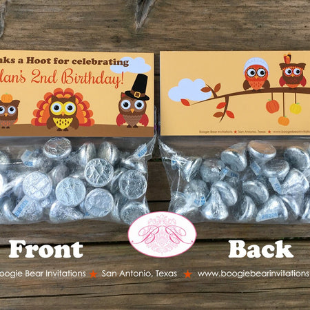 Thanksgiving Owls Birthday Party Treat Bag Toppers Folded Favor Girl Boy Pumpkin Fall Autumn Turkey Bird Boogie Bear Invitations Rylan Theme