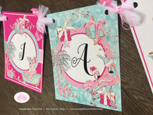 Load image into Gallery viewer, Pink Flamingo Birthday Name Banner Pink Aqua Ice Skate Winter Christmas 1st 16th 21st 30th 40th 50th Boogie Bear Invitations Melania Theme