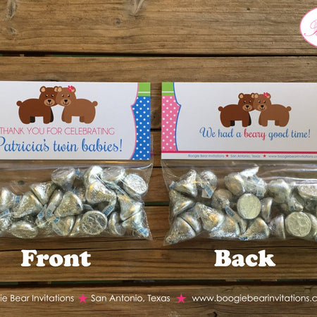 Twin Bear Baby Shower Treat Bag Toppers Folded Favor Pink Blue Green Boy Girl Wild Zoo Birthday Party Boogie Bear Invitations Patricia Theme