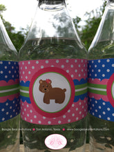 Load image into Gallery viewer, Twin Bear Baby Shower Bottle Wraps Wrappers Cover Label Pink Blue Green Dot Boy Girl Birthday Party Boogie Bear Invitations Patricia Theme