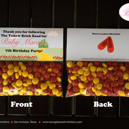 Wizard of Oz Birthday Party Treat Bag Toppers Folded Favor Girl Red Dorothy Yellow Brick Road Dorothy Tag Boogie Bear Invitations Ruby Theme