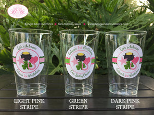 Lucky Charm Birthday Party Beverage Cups Plastic Drink Girl Pink Green St. Patrick's Four Leaf Clover Boogie Bear Invitations Eileen Theme