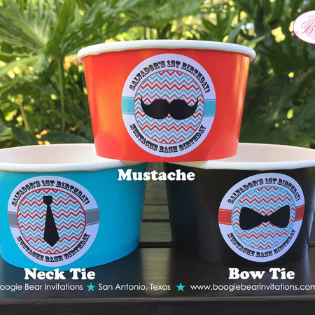 Little Man Birthday Party Treat Cups Candy Buffet Food Appetizer Boy Mustache Bow Tie Red Blue Black Boogie Bear Invitations Salvador Theme