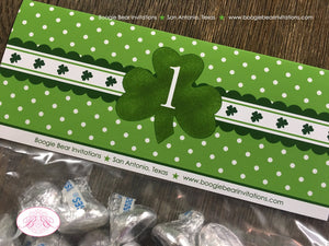 Green Shamrock Birthday Party Treat Bag Toppers Folded Favor Label Girl Boy Green St Patrick's Day 1st Boogie Bear Invitations Darcy Theme
