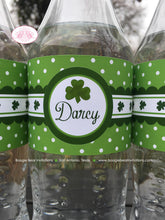 Load image into Gallery viewer, Green Shamrock Birthday Party Bottle Wraps Cover Wrappers Label Boy Girl St. Patricks Day Clover Lucky Boogie Bear Invitations Darcy Theme