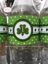Load image into Gallery viewer, Green Shamrock Birthday Party Bottle Wraps Cover Wrappers Label Boy Girl St. Patricks Day Clover Lucky Boogie Bear Invitations Darcy Theme