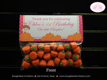 Load image into Gallery viewer, Pink Pumpkin Birthday Party Treat Bag Toppers Folded Tag Favor Orange Girl Farm Barn Fall Autumn Country Boogie Bear Invitations Chloe Theme