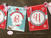 Load image into Gallery viewer, Woodland Winter Fox Baby Shower Banner Welcome Christmas Holiday Snow White Red Birthday Party 1st 2nd Boogie Bear Invitations Aspen Theme