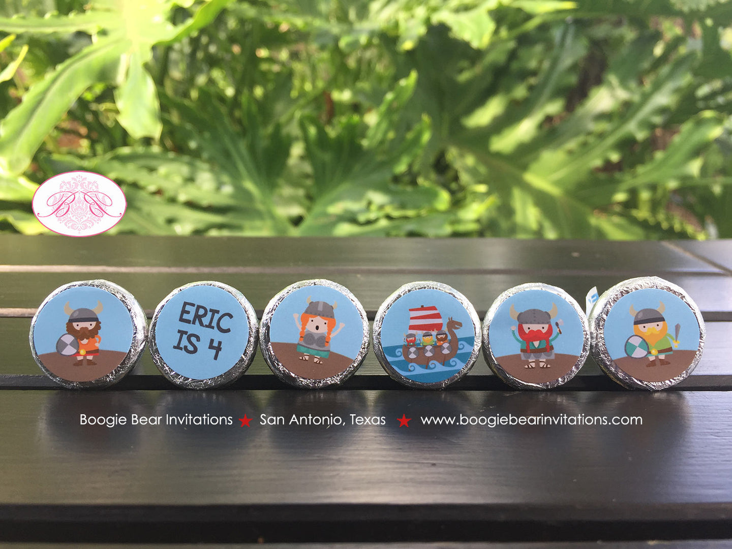 Viking Birthday Party Circle Stickers Candy Favor Boy Girl Red Blue Ship Warrior Swim Swimming Pool Ocean Boogie Bear Invitations Eric Theme