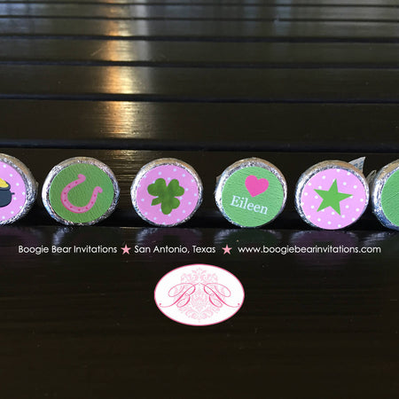 Lucky Charm Birthday Party Circle Stickers Candy Favor Pink Green Sheet St Patricks Day Clover Shamrock Boogie Bear Invitations Eileen Theme