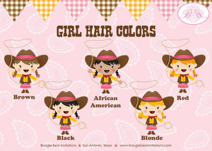 Pink Cowgirl Happy Birthday Banner Party Western Wild West Horse Hat Up Girl 1st 2nd 3rd 4th 5th 6th 7th Boogie Bear Invitation Julie Theme