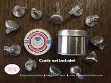 Load image into Gallery viewer, BBQ Reveal Baby Shower Treat Favor Tins Circle Candy Pink Blue Q Summer Picnic Boy Girl Barbecue Party Boogie Bear Invitations Shannon Theme