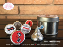 Load image into Gallery viewer, Red Motorcycle Birthday Party Treat Favor Tins Circle Gift Box Candy Black Enduro Motocross Racing Track Boogie Bear Invitations Cody Theme
