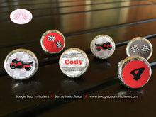 Load image into Gallery viewer, Red Motorcycle Birthday Party Circle Stickers Sheet Candy Favor Racing Enduro Motocross Street Race Track Boogie Bear Invitations Cody Theme