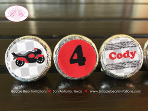 Red Motorcycle Birthday Party Circle Stickers Sheet Candy Favor Racing Enduro Motocross Street Race Track Boogie Bear Invitations Cody Theme