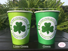 Load image into Gallery viewer, Lucky Shamrock Birthday Party Beverage Cups Paper Drink Girl Boy Green St. Patrick&#39;s Day Irish Clover Boogie Bear Invitations Darcy Theme