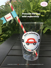 Load image into Gallery viewer, Cars Trucks Birthday Party Beverage Cups Plastic Drink Girl Boy Red Blue Black Road Trip Travel Vehicle Boogie Bear Invitations Sam Theme