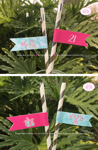 Pink Flamingo Birthday Party Pennant Paper Straws Beverage Drink Holiday Christmas Tropical Santa Aqua Boogie Bear Invitations Melania Theme