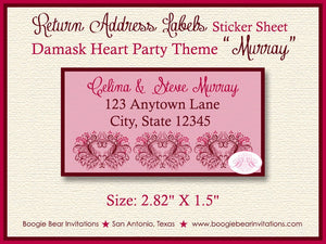 Damask Heart Valentine's Party Invitation Day Flower Maroon Red Pink Amore Boogie Bear Invitations Murray Theme Paperless Printable Printed
