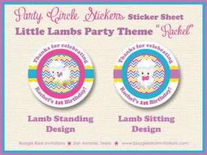 Spring Lambs Birthday Party Stickers Circle Sheet Round Easter Sheep Girl Pink Outdoor Flower Picnic Boogie Bear Invitations Rachel Theme