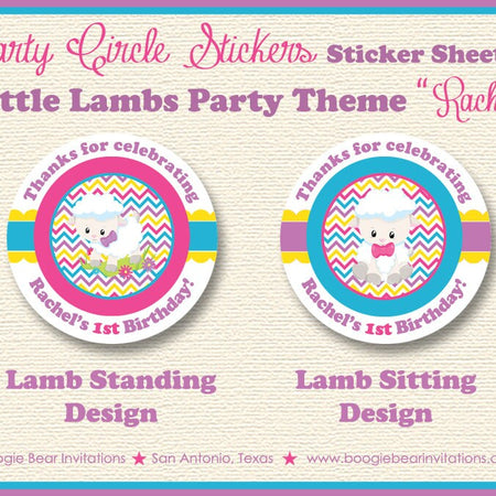 Spring Lambs Birthday Party Stickers Circle Sheet Round Easter Sheep Girl Pink Outdoor Flower Picnic Boogie Bear Invitations Rachel Theme