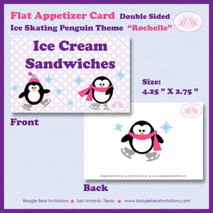 Ice Skating Penguin Favor Party Card Birthday Tent Place Food Girl Winter Christmas Snowflake Skate Boogie Bear Invitations Rochelle Theme