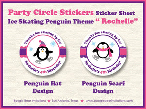 Ice Skating Penguin Birthday Party Stickers Circle Sheet Round Girl Winter Outdoor Pond Snow Indoor Boogie Bear Invitations Rochelle Theme