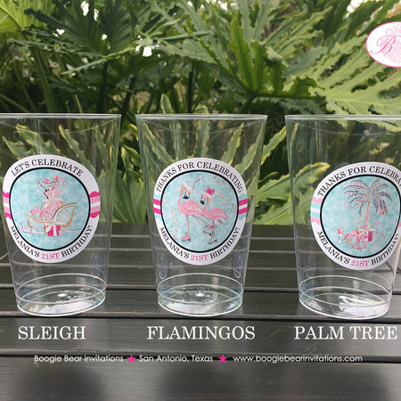 Pink Flamingo Birthday Party Beverage Cups Plastic Drink Girl Winter Christmas Aqua Santa Sleigh Gifts Boogie Bear Invitations Melania Theme