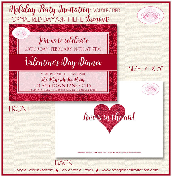 Red Formal Damask Valentine's Party Invitation Day Love Pattern Wallpaper Boogie Bear Invitations Lamont Theme Paperless Printable Printed