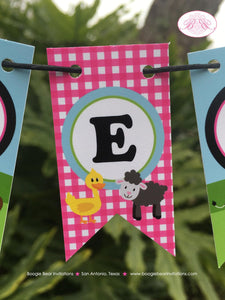 Farm Animals Party Pennant Cake Banner Topper Happy Birthday Girl Pink Barn Petting Zoo Country Rustic Boogie Bear Invitations Paisley Theme