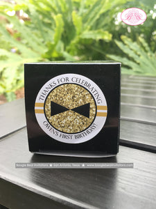 Mr Wonderful Birthday Party Treat Favor Boxes Circle Candy Bow Tie Mustache Boy Onederful Black Gold 1st Boogie Bear Invitations Owen Theme