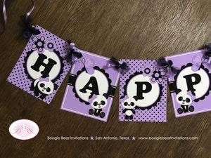 Purple Panda Bear Happy Birthday Banner Party Black Tropical Jungle Girl Lavender 1st 2nd 3rd 4th 5th Boogie Bear Invitations Ronna Theme