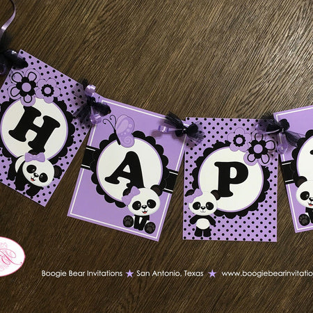 Purple Panda Bear Happy Birthday Banner Party Black Tropical Jungle Girl Lavender 1st 2nd 3rd 4th 5th Boogie Bear Invitations Ronna Theme