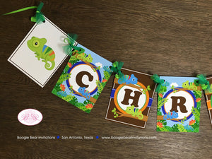 Chameleon Birthday Party Name Banner Boy Girl Rain Forest Amazin Jungle Wild Safari Reptile Animals Zoo Boogie Bear Invitations Chris Theme