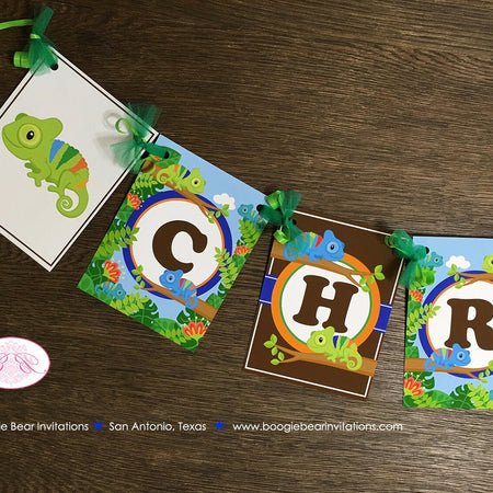 Chameleon Birthday Party Name Banner Boy Girl Rain Forest Amazin Jungle Wild Safari Reptile Animals Zoo Boogie Bear Invitations Chris Theme