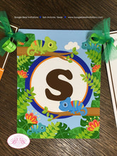 Load image into Gallery viewer, Chameleon Birthday Party Name Banner Boy Girl Rain Forest Amazin Jungle Wild Safari Reptile Animals Zoo Boogie Bear Invitations Chris Theme