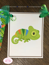 Load image into Gallery viewer, Chameleon Birthday Party Name Banner Boy Girl Rain Forest Amazin Jungle Wild Safari Reptile Animals Zoo Boogie Bear Invitations Chris Theme