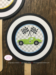 Race Car Party Cupcake Toppers Birthday Red Black Blue Green Retro Coupe Fastback Classic Antique Drag Boogie Bear Invitations Gordon Theme