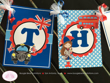 Load image into Gallery viewer, London England Party Name Banner Birthday Girl British Flag Great Britain Red Blue Royal Queen Crown Boogie Bear Invitations Elizabeth Theme