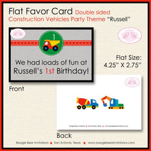 Load image into Gallery viewer, Construction Vehicles Birthday Party Favor Card Tent Food Place Folded Appetizer Caution Truck Boogie Bear Invitations Russell Theme Printed