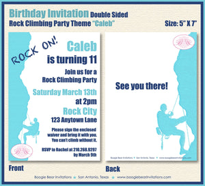 Rock Mountain Climbing Party Invitation Birthday Blue Cliff Sports Climb Indoor Wall Bouldering Boogie Bear Invitations Caleb Theme Printed
