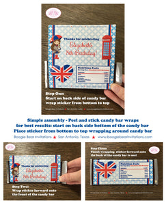 London England Birthday Party Candy Bar Wraps Wrappers Sticker Girl United Kingdom Great Britain Boogie Bear Invitations Elizabeth Theme