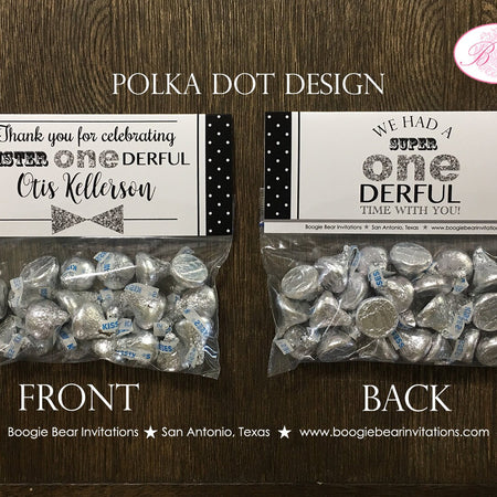 Mr. Wonderful Birthday Party Treat Bag Toppers Folded Onederful Little Man Black Silver Grey White 1st Boogie Bear Invitations Otis Theme